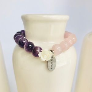 GEMSTONE Jade Rose Quartz Survivor Beaded Bracelet